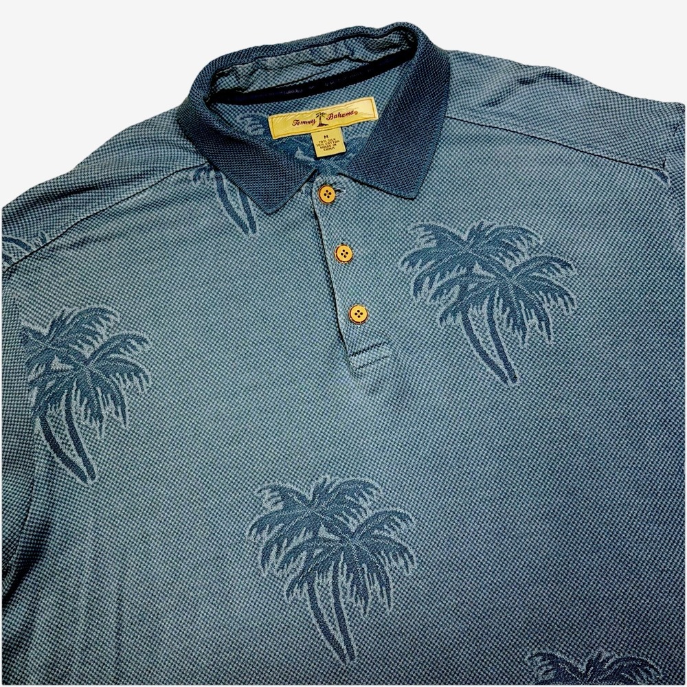 Tommy Bahama‎ Polo Shirt Mens M Blue Hawaiian Silk Blend Golf Mens Palm Tree